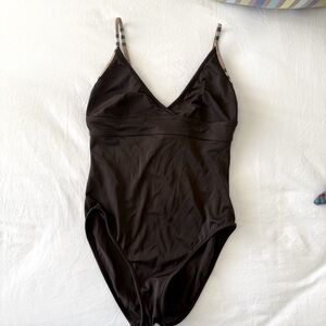 Burberry Brown One-Piece Swimsuit with Plaid Straps